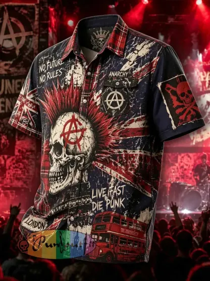 Men’s Punk Rock Skull Print Shirt - As picture · S