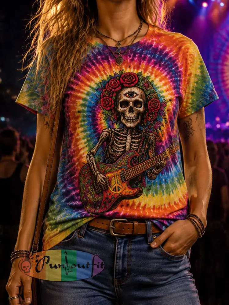 Women’s Psychedelic Rock Grateful Dead Printed T-Shirt - As picture · S