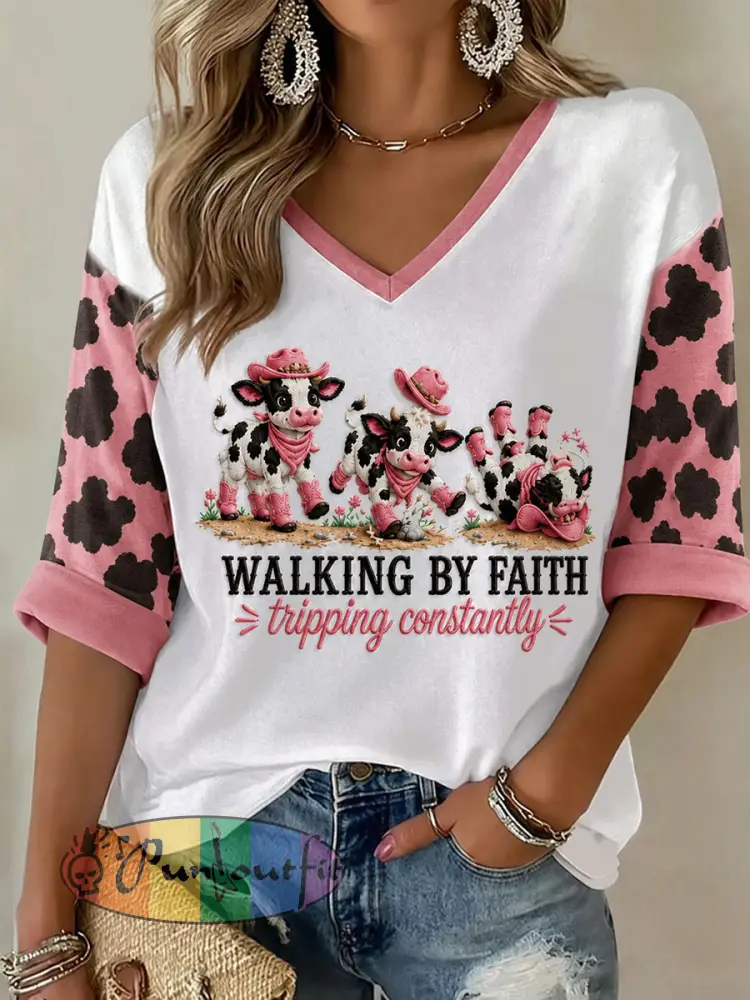 Women’s Walking By Faith Tipping Constantly Mid-length Sleeves V-Neck T-Shirt - White · S