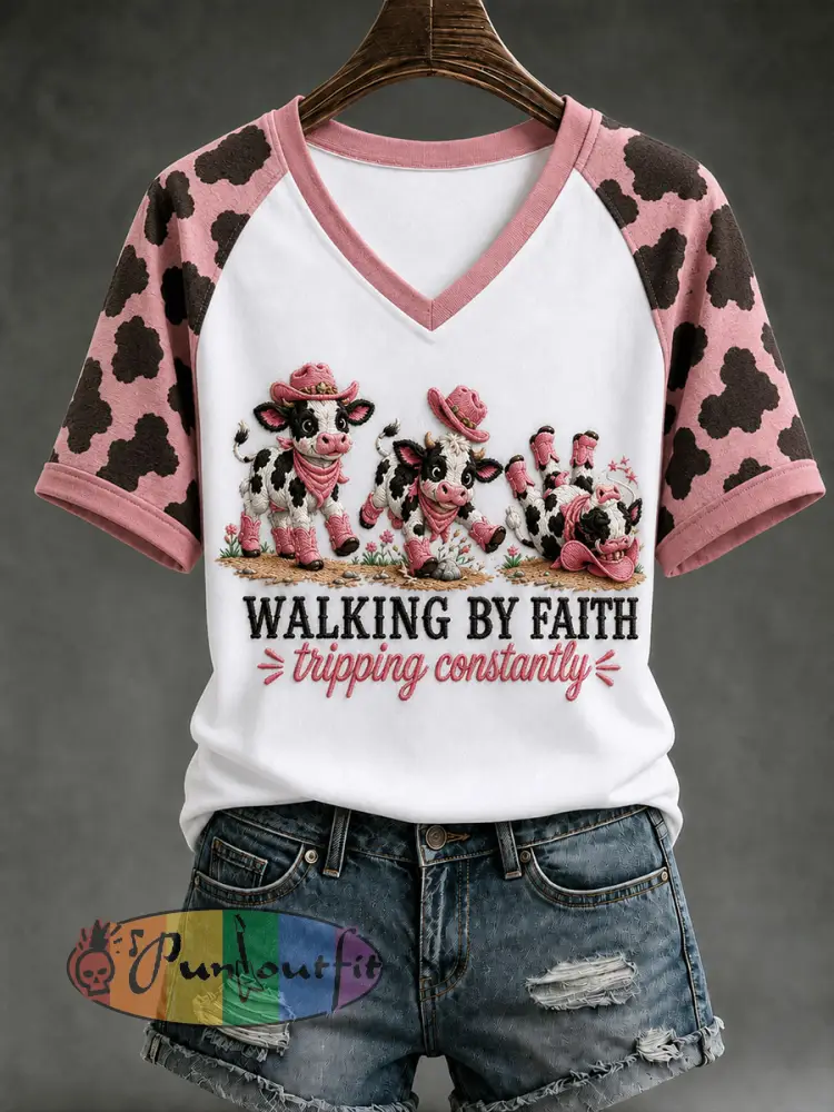 Women’s Walking By Faith Tripping Contantly T-shirt - Pink · S