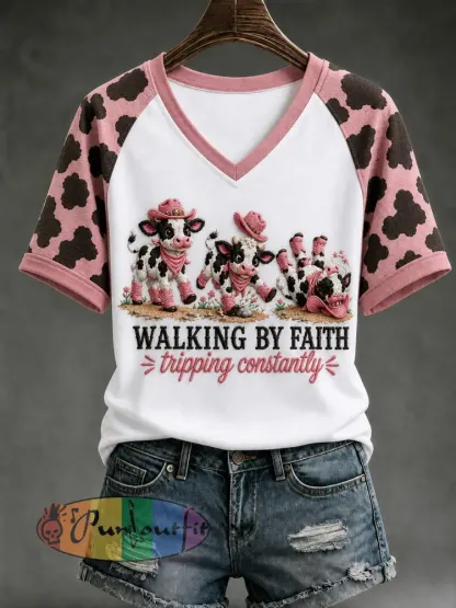 Women’s Walking By Faith Tripping Contantly T-shirt - Pink · S