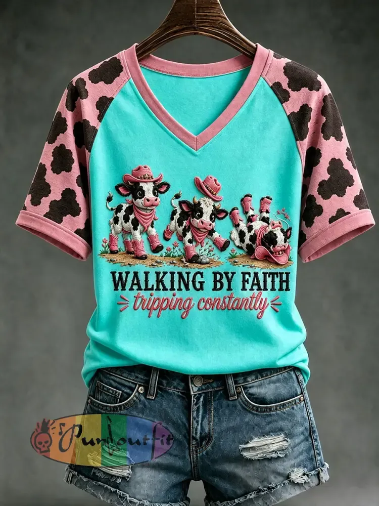 Women’s Walking By Faith Tripping Contantly T-shirt - Blue-Green · S