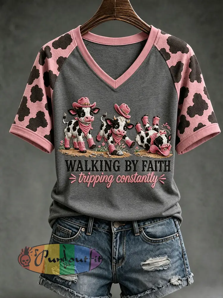 Women’s Walking By Faith Tripping Contantly T-shirt - Dark Gray · S