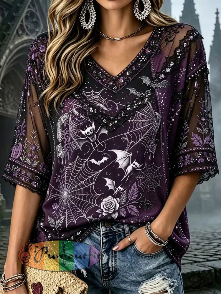 Women’s Gothic Style Cotton Linen Shirt - Purple · S