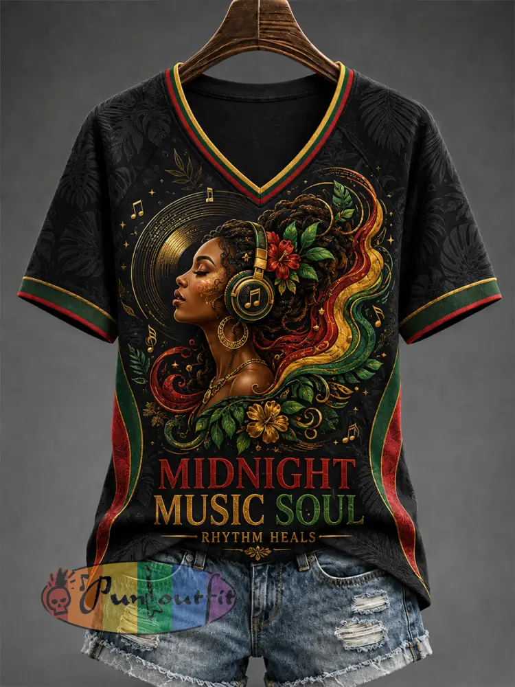 Women’s Reggae V-Neck T-Shirt - A · S