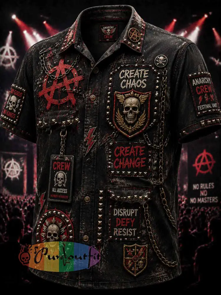 Men’s Punk Rock Skull Print Shirt - As picture · S