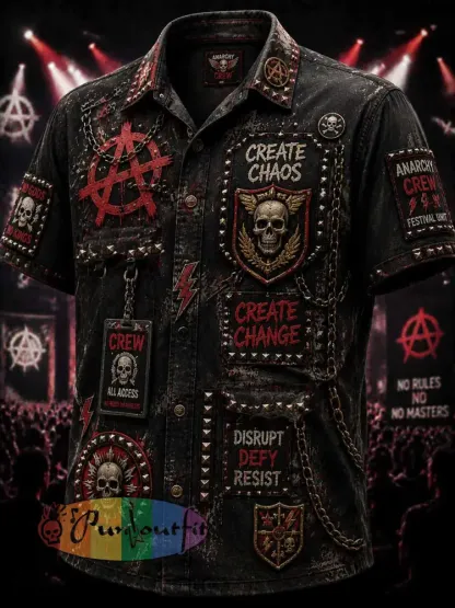 Men’s Punk Rock Skull Print Shirt - As picture · S