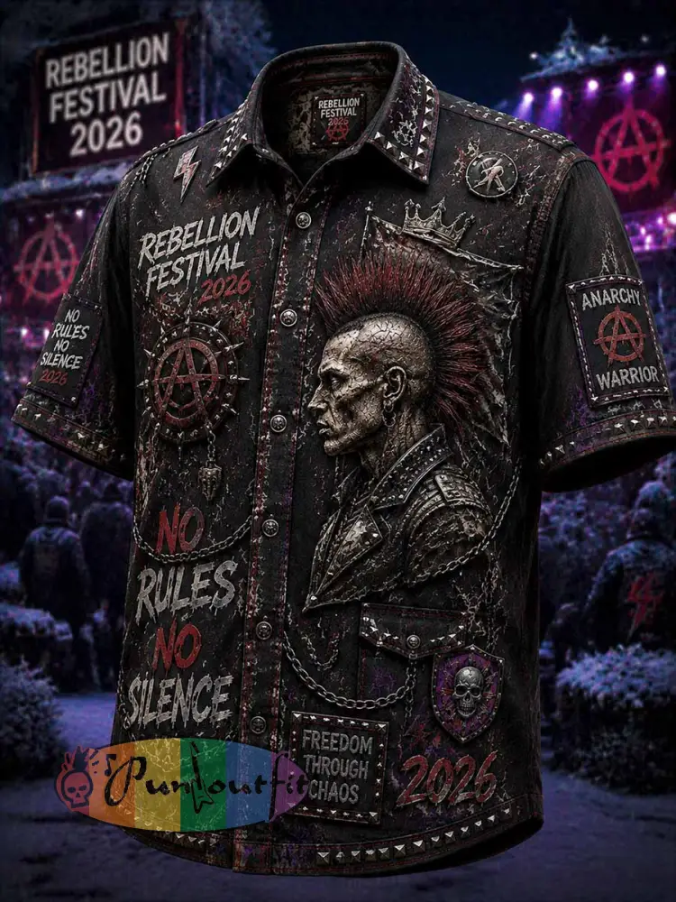 Men’s Punk Rock Skull Print Shirt - As picture · S