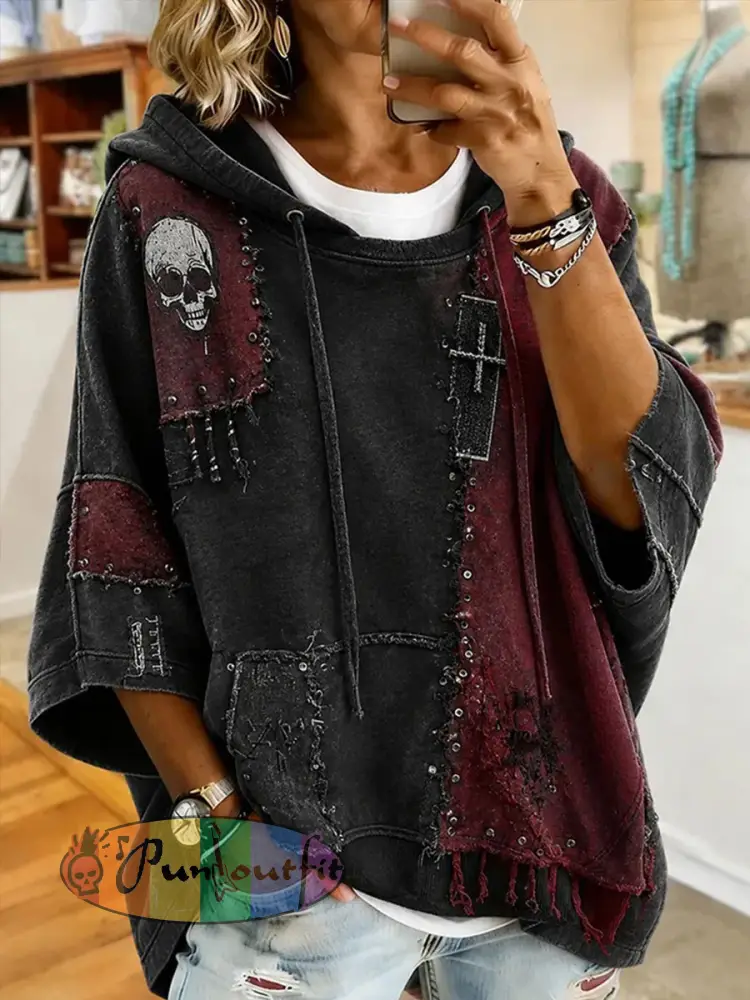 Women’s Gothic Patchwork Art Hoodie - Black · S
