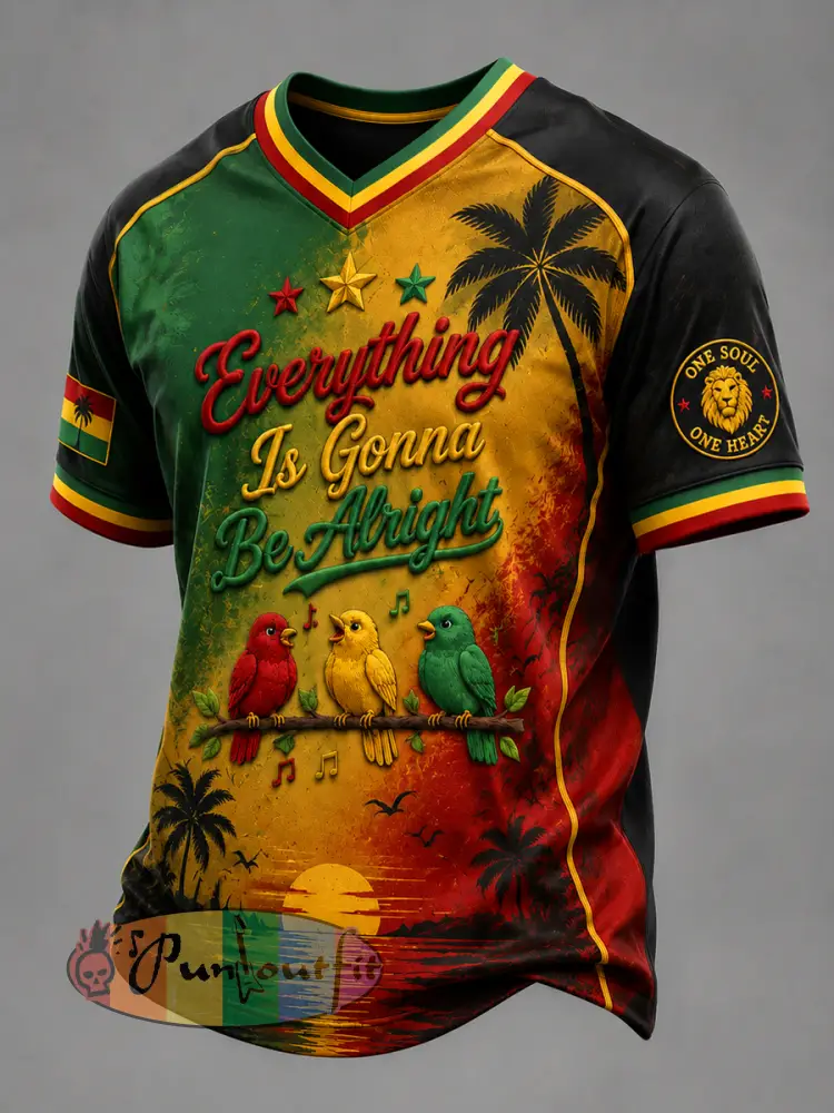 Retro Reggae Print Casual T-Shirt - As picture · S