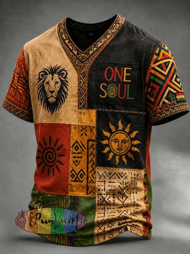 Patchwork Casual T-Shirt for Retro Reggae Music Fans - As picture · S