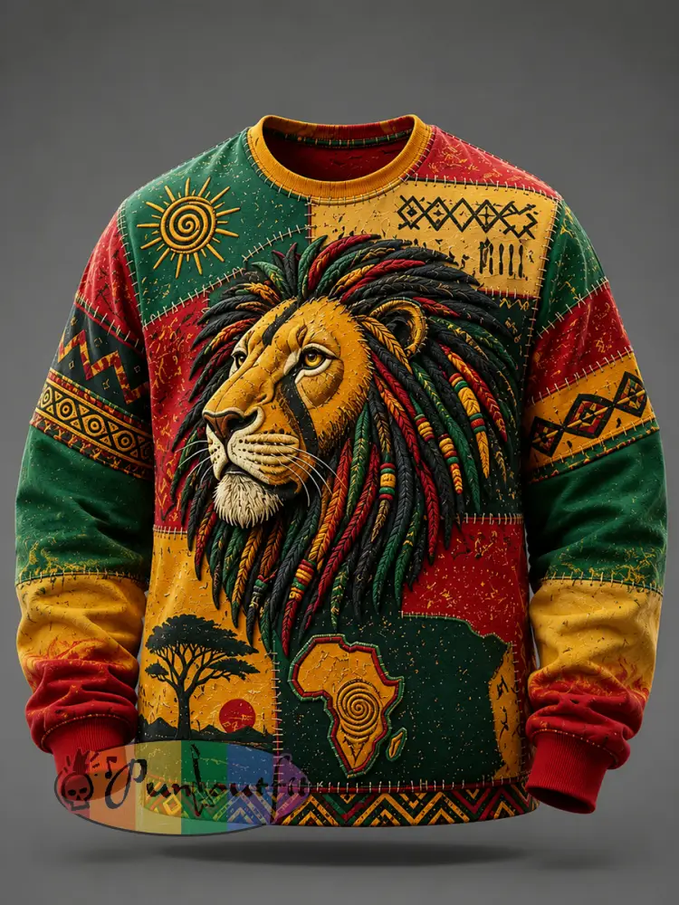 Retro Reggae-Inspired Patchwork Casual Sweatshirt - As picture · S