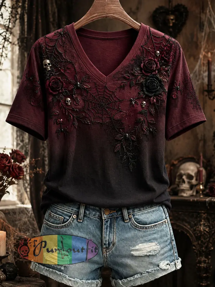 Women’s Gothic Rose Floral T-shirt - As picture · S