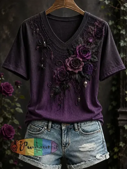 Women’s Gothic Rose Floral T-shirt - As picture · S