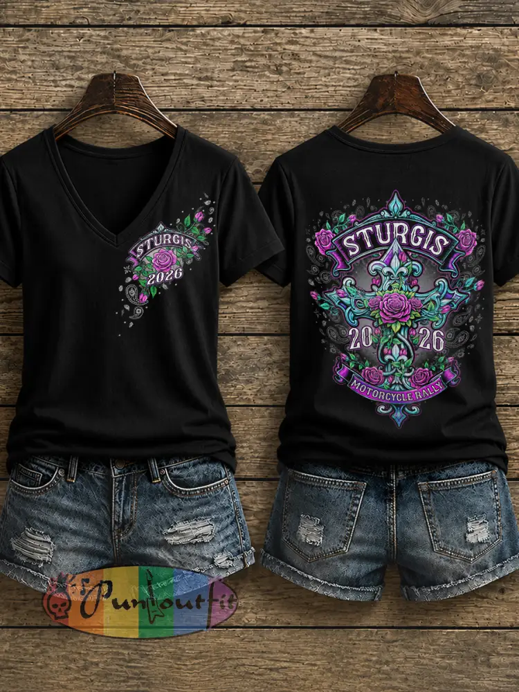 Women’s Motorcycle Rally Printed T-shirt - As picture · S