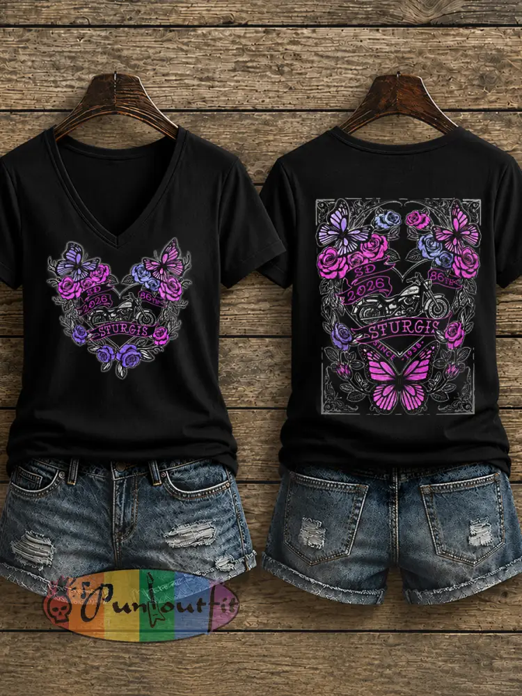 Women’s Motorcycle Rally Printed T-shirt - As picture · S