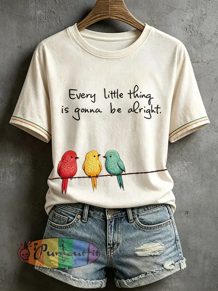 Women’s Every Little Thing Is Gonna Be Alright T-Shirt - Apricot · S