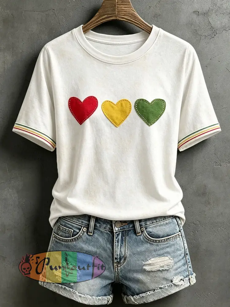 Women’s Reggae Inspired Heart T-Shirt - Milky White · S