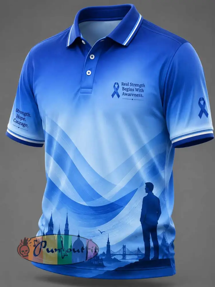 Men’s Prostate Cancer Awareness Pattern Printed Polo Shirt - As picture · S