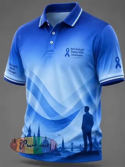 Men’s Prostate Cancer Awareness Pattern Printed Polo Shirt - As picture · S