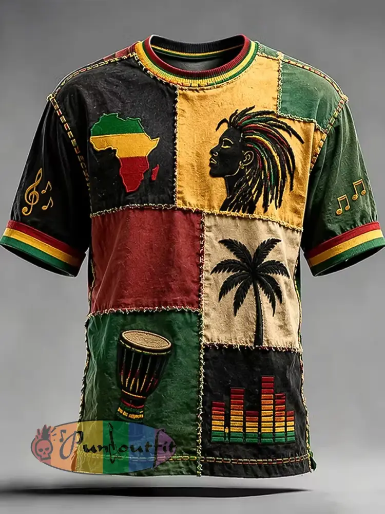 Casual Patchwork T-Shirt for Retro Reggae Music Fans - As picture · S