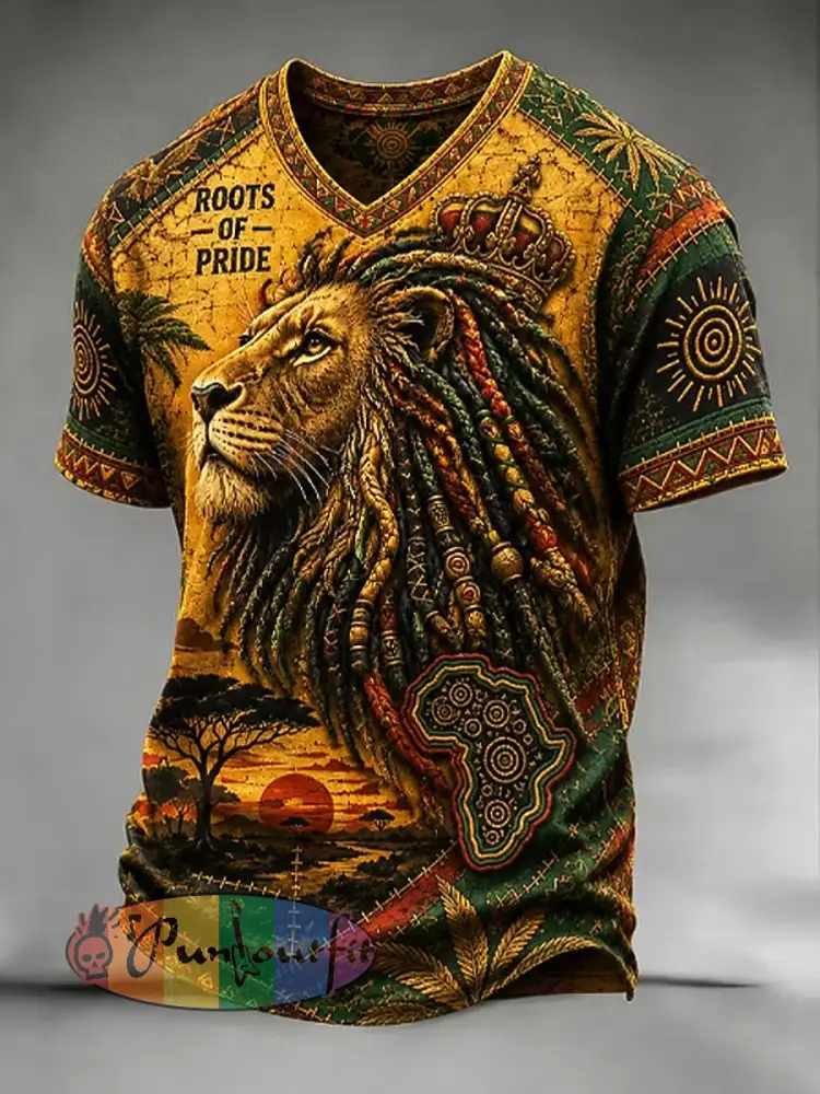 Retro Reggae Lion Art Ethnic-Style T-Shirt - As picture · S