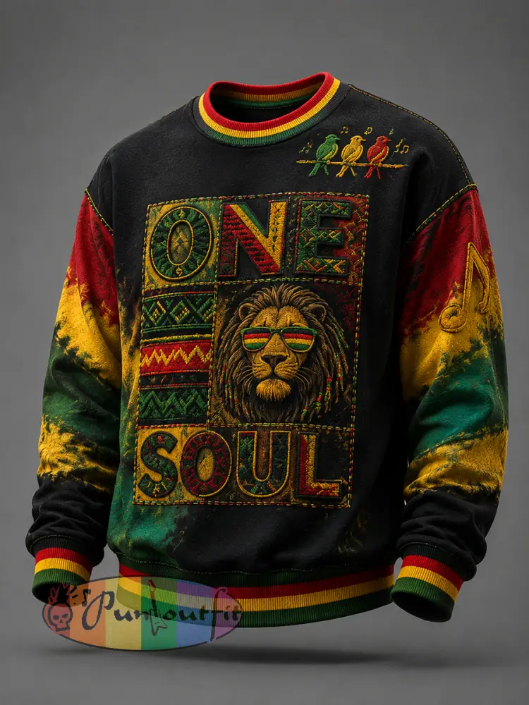 Retro Reggae-Inspired Patchwork Casual Sweatshirt - As picture · S