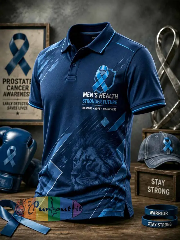 Men‘s Retro Prostate Cancer Awareness Print Casual Polo Shirt - As picture · S