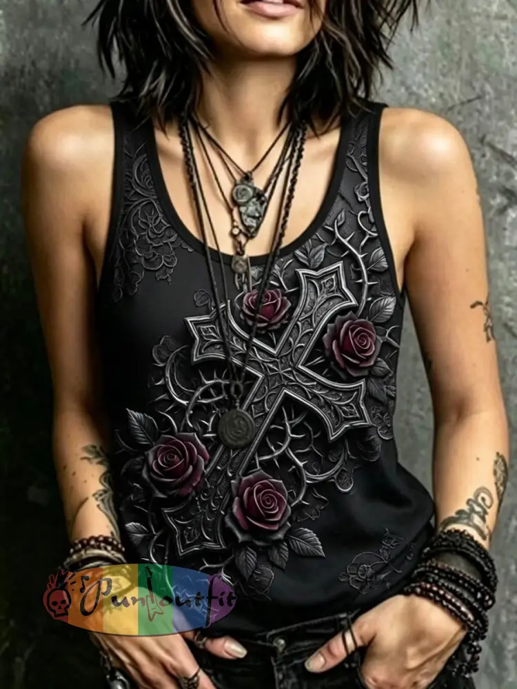 Women’s Gothic Retro Printed Casual Vest - As picture · S