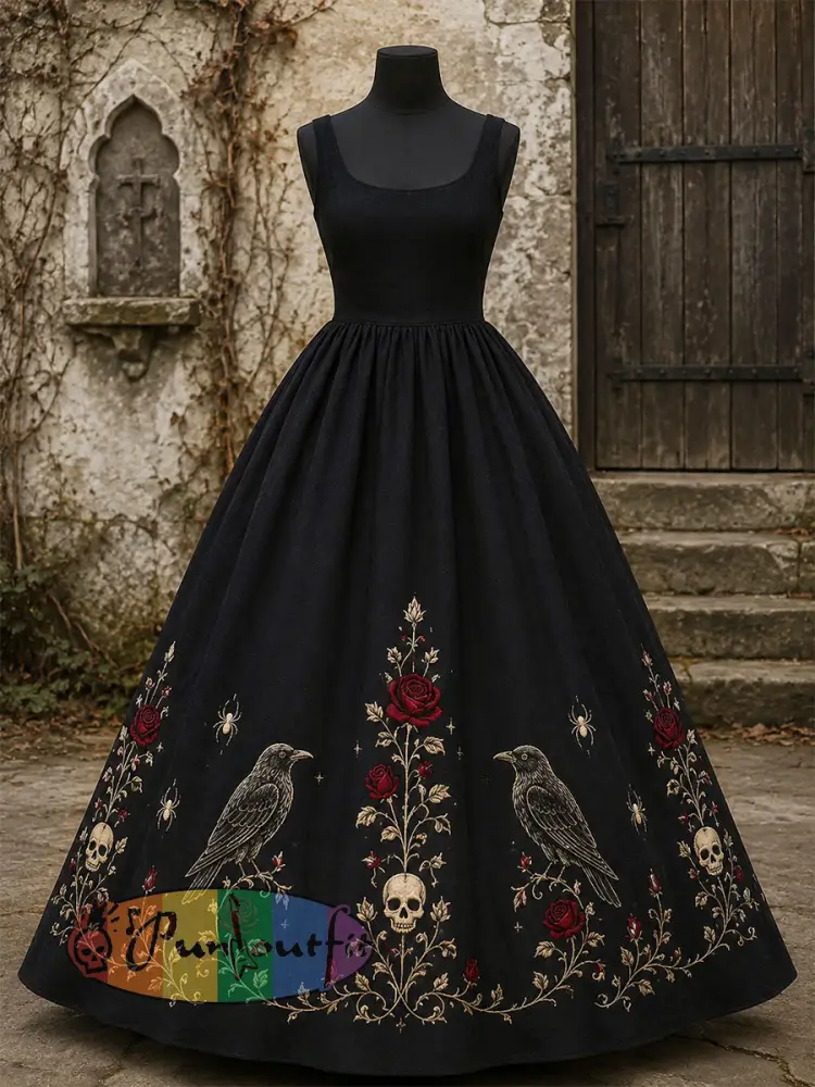 Women’s Gothic Rose Floral Dress - Black · S