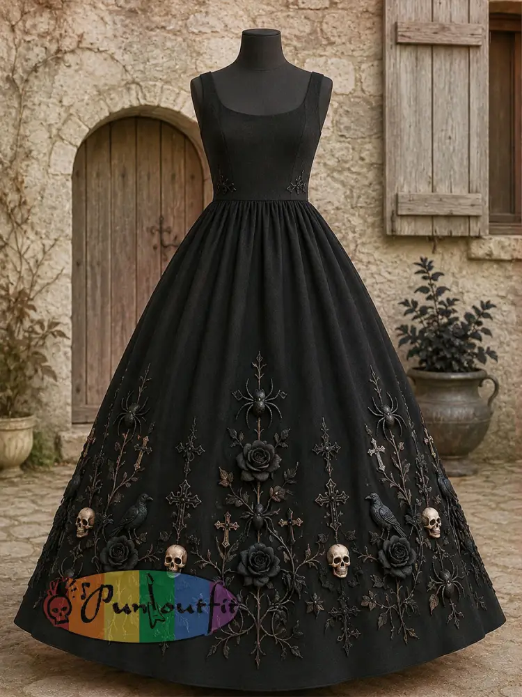 Women’s Gothic Rose Floral Dress - Black · S