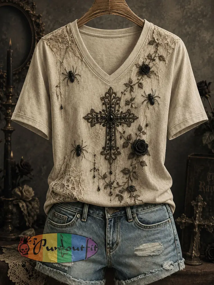 Women’s Gothic Style T-Shirt - Apricot · S