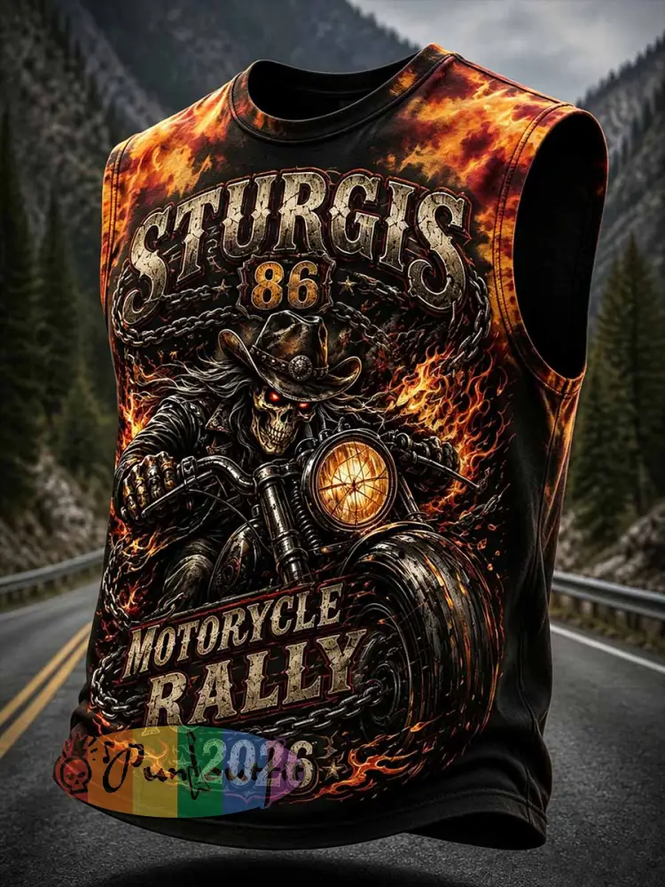 Men’s Retro Motorcycle Rally Graphic Print Tank Top - As picture · S