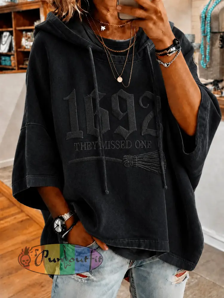 Women’s Halloween 1692 They Missed One Printed Hoodie - Black · S