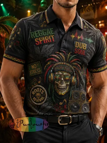 Men’s Short-Sleeve Polo Shirt With Reggae-Inspired Print - A · S