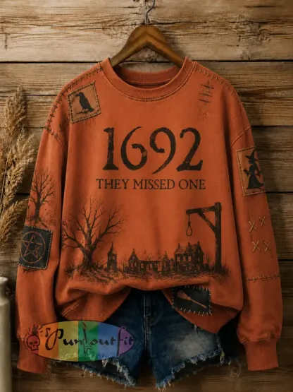 Women’s Halloween 1692 They Missed One Printed Sweatshirt - Orange · S