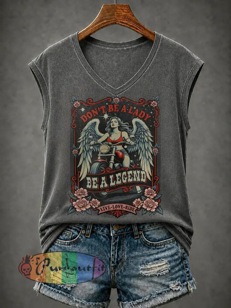 Women’s Motorcycle Rally Printed Vest Top - Dark Gray · S