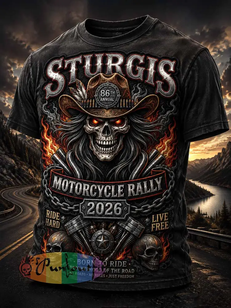 Men’s Retro Motorcycle Rally Graphic Print T-Shirt - As picture · S