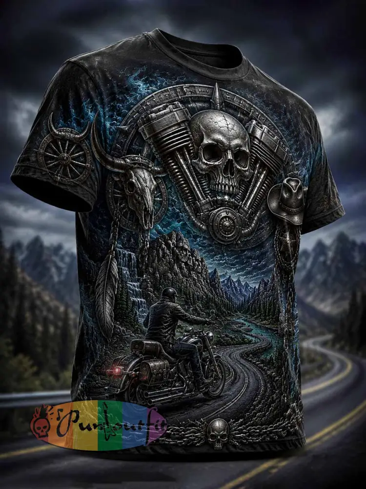 Men’s Retro Motorcycle Rally Graphic Print T-Shirt - As picture · S