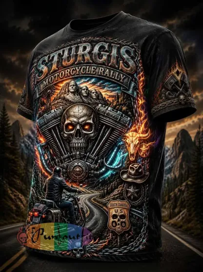 Men’s Retro Motorcycle Rally Graphic Print T-Shirt - As picture · S
