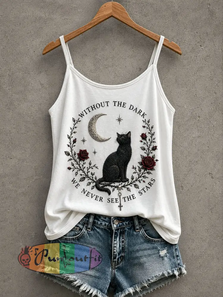 Women’s Gothic Black Cat Tank Top - White · S