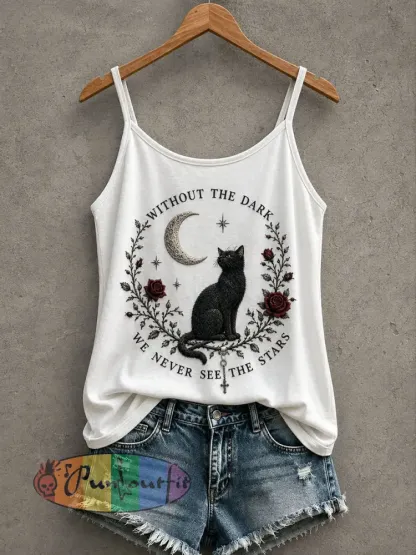 Women’s Gothic Black Cat Tank Top - White · S