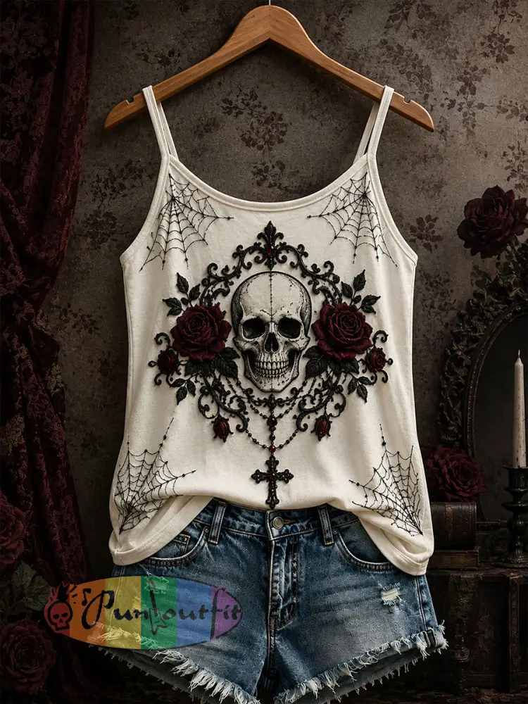 Women’s Gothic Skull Tank Top - Creamy-White · S