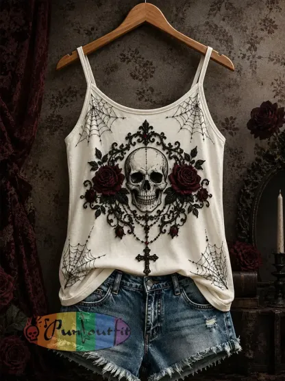 Women’s Gothic Skull Tank Top - Creamy-White · S