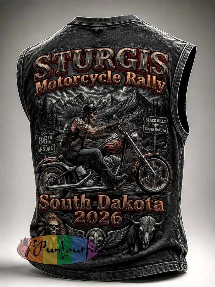 Men’s Retro Motorcycle Rally Graphic Print Tank Top - As picture · S