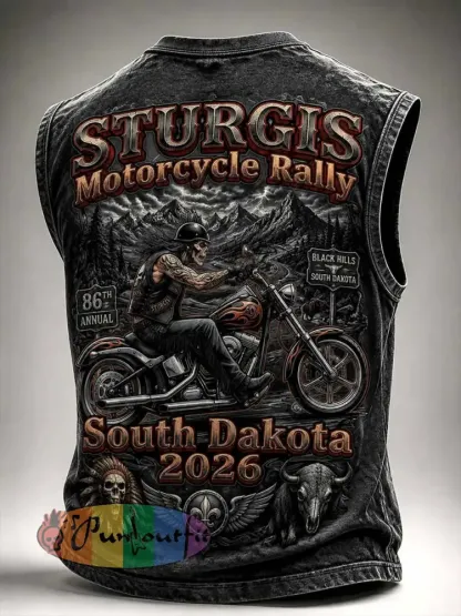 Men’s Retro Motorcycle Rally Graphic Print Tank Top - As picture · S