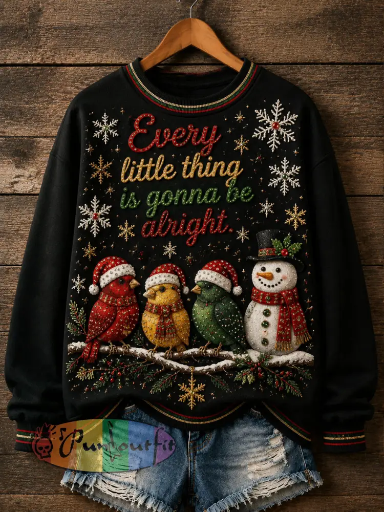 “Everything’s Gonna Be Alright” Christmas Snowman Sweatshirt - As picture · S