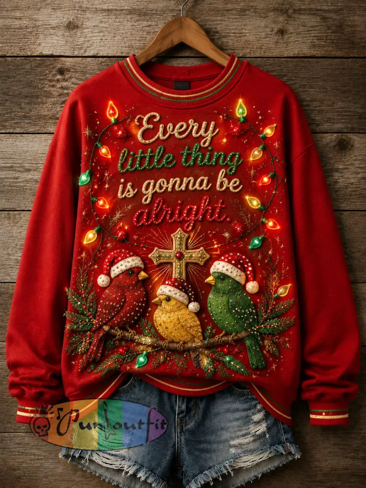 “Everything’s Gonna Be Alright” Christmas Light String Sweatshirt - As picture · S