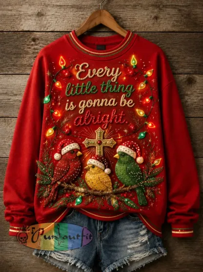 “Everything’s Gonna Be Alright” Christmas Light String Sweatshirt - As picture · S