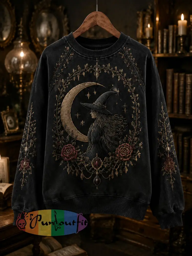 Women’s Halloween Dark Witch Printed Casual Loose Long Sleeved Sweatshirt - As picture · S